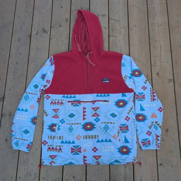 Free Nature Hoodie Men's L Red Geometric Fleece Quarter Zip Casual Long Sleeve - Picture 1 of 7